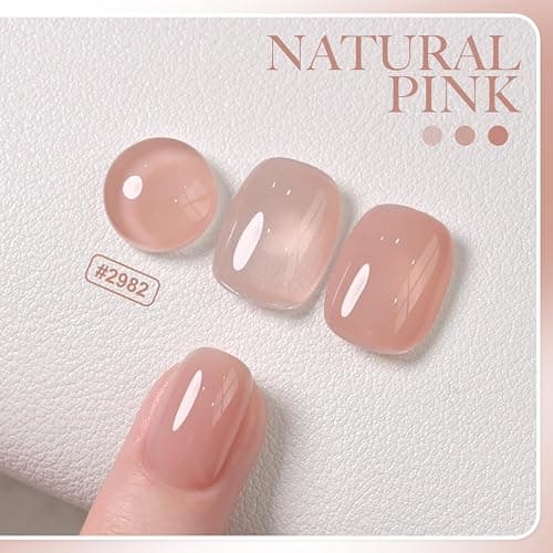 GAOY Nude Jelly Gel Nail Polish, 16ml Sheer Translucent Netural Soak Off Gel Polish, UV Light Cure for Nail Art DIY, 2982 Natural Pink thumbnail 2