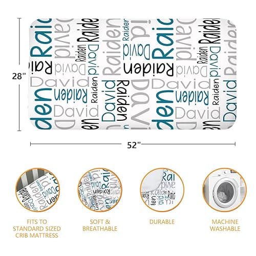 Duckbe Custom Crib Sheets for Boys - Fitted Crib Sheet for Standard Crib & Toddler Bed Mattress (52"x28"), Personalized Baby Gift for Boys, White Letter(52"x28"x9.8") thumbnail 7