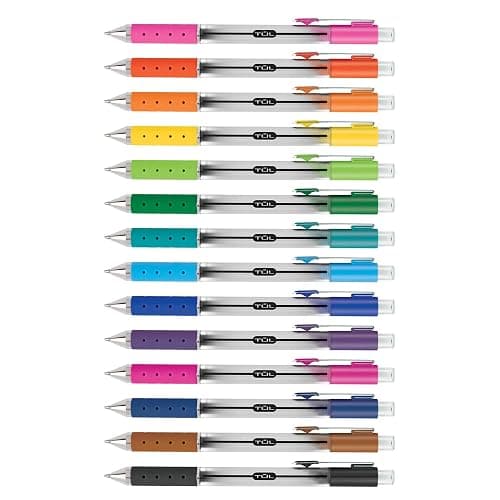 TUL® GL Series Retractable Gel Pens, Medium Point, 0.7 mm, Silver Barrel, Assorted Standard & Bright Ink Colors, Pack Of 14 Pens thumbnail 2