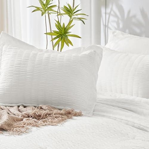 CozyLux Twin XL Seersucker Comforter Set with Sheets White 5 Pieces Bed in a Bag Twin Extra Long Luxury Soft Bedding Sets for College Dorm with Down Alternative Comforter, Sheets, Pillowcase & Sham thumbnail 9