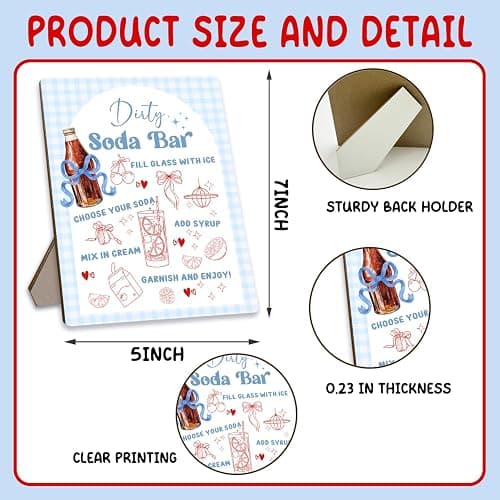 She's Ready to Pop Dirty Soda Bar Sign with Menu, Wooden Tabletop Welcome and Recipe Board for Gender Reveal Party, Beverage Setup Sign 8x10 Inch, Blue Baby Shower Decor (Blue Bow) thumbnail 3