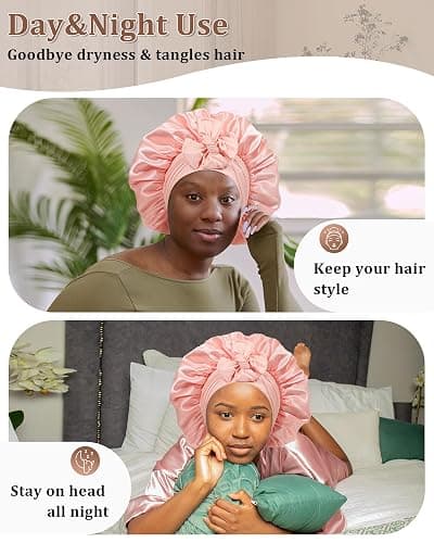 Reversible Satin Bonnet for Sleeping Women Double Layer Hair Bonnet with 2PCS Hair Scrunchies Elastic Tie Band Night Cap thumbnail 5