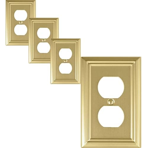 OKAWYC Single Duplex Outlet Light Switch Cover Adler Metal Wall Plate, 4-Pack Brushed Brass 1 Gang, for Receptacle Light Switch, Switch Cover Decorative Wallplate, Durable - Image 1
