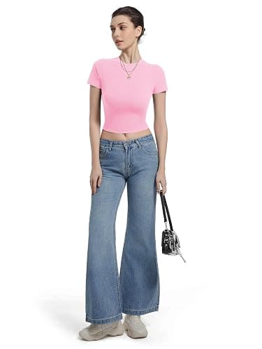 Abonlen Crewneck Short Sleeve T Shirts for Women Fitted Basic TeesY2k Going Out Tops thumbnail 4