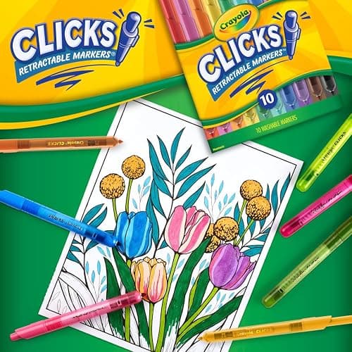Crayola Clicks Retractable Tip Markers (10ct), Stocking Stuffers for Kids & Toddlers, Cone Tip Washable Art Marker Set, Coloring Book Supplies, No Dry, 3+ thumbnail 2