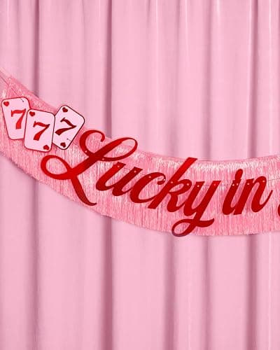 xo, Fetti Lucky in Love Fringe Banner - Red Foil & Pink Iridescent, 5 Ft. | Western Bachelorette Party Decoration, Vegas Sign, Casino Photoshoot Backdrop, Cute Cherry Decor thumbnail 2
