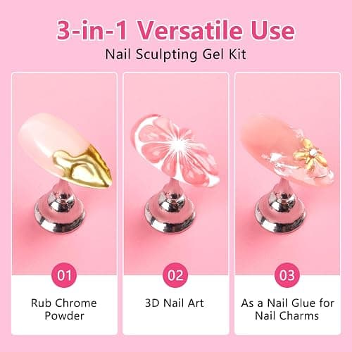 BQAN 3D Nail Gel Kit, 10g*2Pcs No Wipe Clear 3D Sculpting Gel for Nail Art, Rhinestone Glue for Gems Decoration, Salon & Home Use thumbnail 5