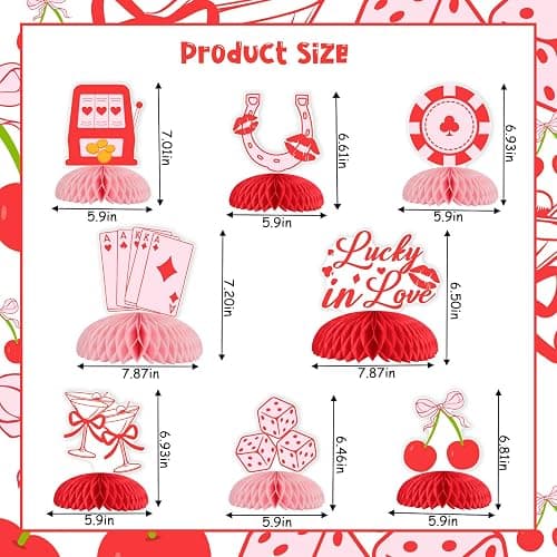 Kreatwow Vegas Bachelorette Party Decorations Red Casino Lucky In Love Honeycomb Centerpieces 8Pcs Casino Table Decoration Cocktail Cherry Vegas Bridal Shower Decor Game Night Poker Dice Party Supply thumbnail 6