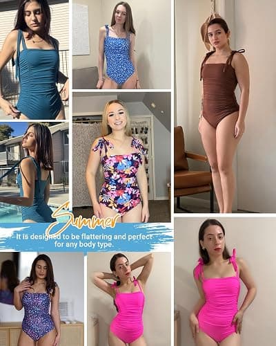 Tempt Me Women One Piece Swimsuits Ruched Slimming Bathing Suits Vintage Swimwear thumbnail 6
