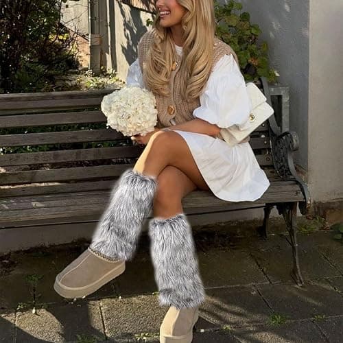 Muorruo Fluffy Leg Warmers, Long Furry Leg Warmers, Warm Fur Boot Covers for Women and Girls for 80s Parties, Festivals, Cosplay and Everyday Winter Wear thumbnail 7