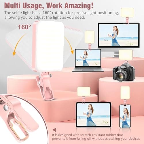 ALTSON 60 LED Portable Selfie Light Video Conference Lighting with Clip & Camera Tripod Adapter Rechargeable 2200mAh CRI 97+, 9 Light Modes for Phone iPhone Webcam Laptop Photo Makeup thumbnail 2