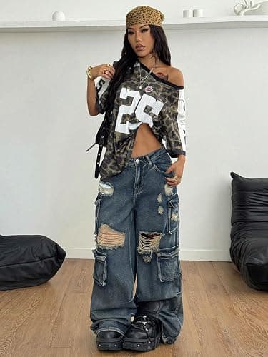 SOLY HUX Women's Y2k Leopard Number Graphic Oversized Tops Football Jersey Shirts Streetwear thumbnail 5