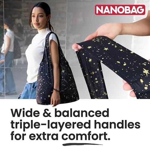 Nanobag Ultra-Lightweight Foldable Tote for Women & Men, Reusable Grocery & Travel Bag, Packable Collapsible Compact Market Essential (Standard Stars) thumbnail 6