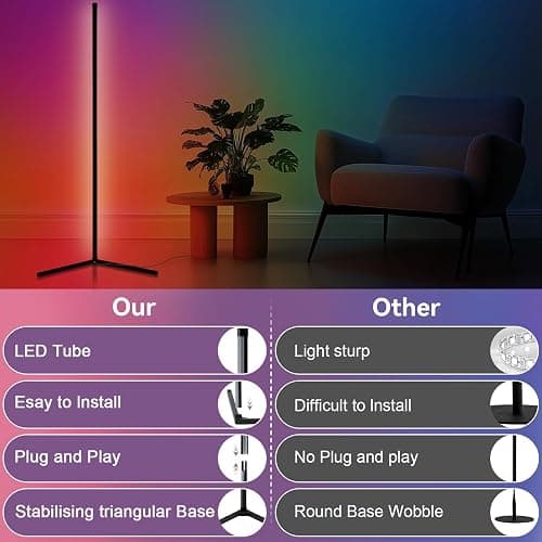 Corner Floor Lamp Smart LED Floor Lamp 142cm 16 Million Colors Smart RGB Corner Lamp Smart App and Remote Control Ambience Light with Music Sync for Bedroom Living Room Gaming Room thumbnail 5