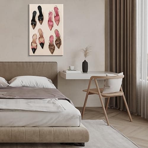 Pink Bow Leopard Heels Canvas Wall Art Funky Heel Leopard Posters Coquettish Preppy Girly Pink Aesthetic Prints Painting For Living Room Bedroom Dorm Apartment Wall Decor 12x16in Framed thumbnail 7