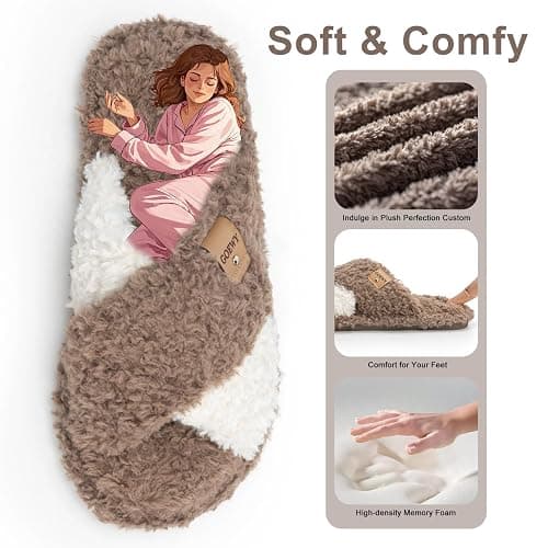 GOEWY Fuzzy Open Toe Slippers for Women Indoor and Outdoor with Memory Foam Cozy Cross Band Women's Slipper Cute Soft House Shoes Slip On Gifts for Womens Mom Her Ladies Bridesmaid thumbnail 3