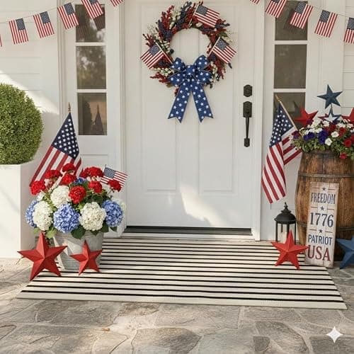 LEEVAN Black and White Striped Outdoor Rug Runner 2x4.3 Layering Doormat Farmhouse Front Porch Rug Cotton Woven Washable Throw Carpet for Hallway/Front Steps/Bathroom/Kitchen/Home Entrance thumbnail 2