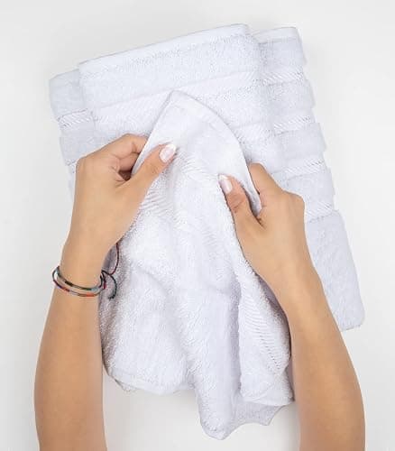 American Soft Linen Luxury 6 Piece Towel Set, 2 Bath Towels 2 Hand Towel 2 Washcloths, 600 GSM 100% Cotton Turkish Towels for Bathroom, White Towel Sets thumbnail 6