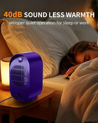 Space Heater, Portable Desk Heater for Indoor Use, Ultra Quiet & Compact | Small Electric Heaters with Overheat & Tip-Over Protection, Fast & Efficient Heating for Office Bedroom Bathroom, Purple thumbnail 5