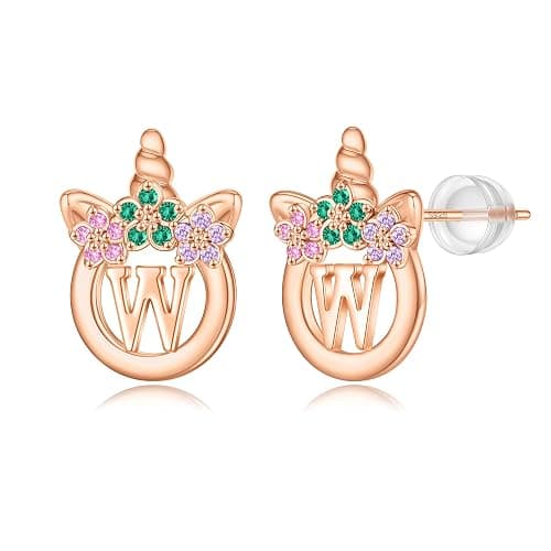 Stocking Stuffers for Girls Kids - 925 Sterling Silver Hypoallergenic Initial Unicorn Earring for Girl Jewelry Birthday Gifts Christmas Gifts for Grandkids Girls Kids - Image 1