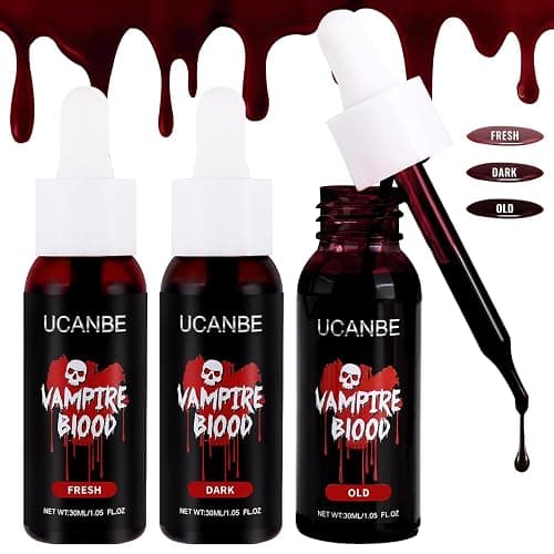 UCANBE 3PCS Halloween Dripping Fake Blood Makeup Kit Realistic Blood Drops Body Paint Washable Fake Blood Set For Zombie Vampire Clown Monster Clothes Costume Cosplay SFX Special Effects Makeup 90ML - Image 1