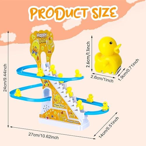 Zuimei 9Pcs Electric Duck Climbing Stairs Racer Track With LED Flashing Lights and Music, Slide Rollercoaster Set for Kids Boys Girls, Yellow thumbnail 3
