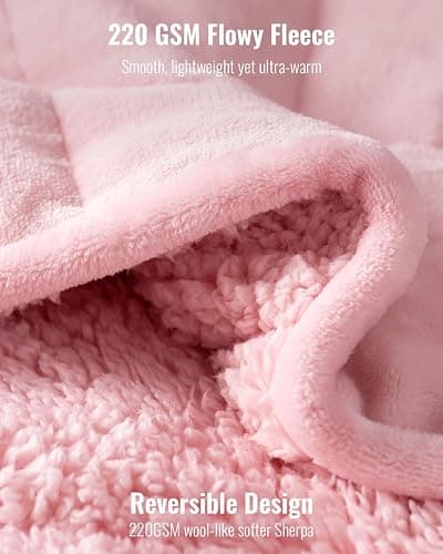 Uttermara Sherpa Fleece Weighted Blanket 15 lbs for Adult, Unicolor Ultra-Soft Fleece and Sherpa, Dual Sided Cozy Plush Blanket for Sofa Bed, 60 x 80 inches, Pink thumbnail 3