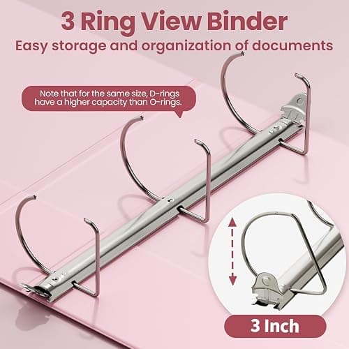 SUNEE 3 Ring Binder 3 Inch D Ring, Clear View Binder Three Ring PVC-Free (Fit 8.5x11 Inches) for School or Office Supplies, Pink, 2 Pack thumbnail 4