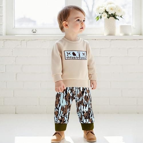 Vicaankue Toddler Baby Boy Hunting Outfit Duck Deer Embroidery Long Sleeve Sweatshirt Camo Pants Set 2Pcs Fall Winter Clothes thumbnail 4
