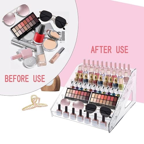 7 Layers Nail Polish Organizer Holder Rack, Clear Display Rack for Cosmetics Sunglasses Essential Oil, Stand Makeups Storage Case Eyeglasses Shelf Lipsticks Holder thumbnail 5