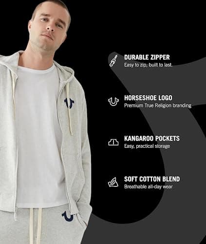 True Religion Men's Buddha Logo Zip Hoodie Sweatshirt Hooded Sweatshirt thumbnail 2