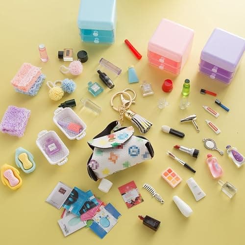 72Pcs Dollhouse Mini Jewelry Storage Case Handbag Towel Cosmetic Set Bathroom Acessories Toothbrush Shampoo Perfume Hair Dryer Comb Purse Decor DIY Doll Backpack Girl Micro Scene thumbnail 3