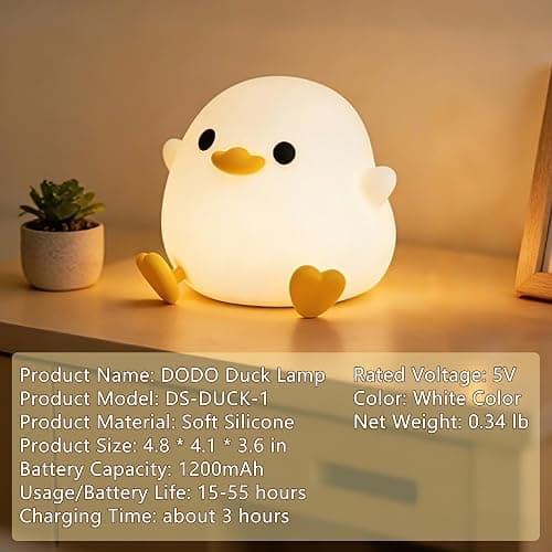 FAMIDUO Duck Lamp, Cute Pea Duck Night Light, 2 Levels Dimmable Ducky Night Lamp, LED Squishy Animal Light for Kids Sleep, Rechargeable Bedside Touch Silicone Lamp, Unique Dorm Decor Gift Toy thumbnail 7
