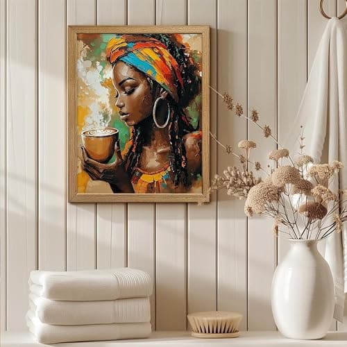 Framed African American Woman Wall Art Modern Colorful Black Woman Canvas Prints Coffee Afrocentric Girl Posters Pictures Fashion African Tribal Girl Wall Decor Painting Ready To Hang 8x10in Framed thumbnail 9