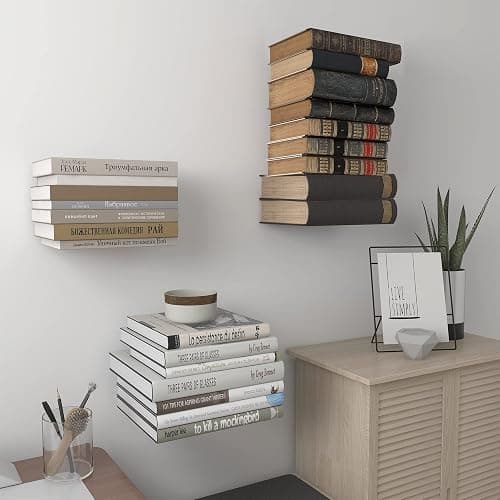 STORAGE MANIAC Floating Book Shelves for Wall Mounted Invisible Floating Bookshelves Heavy-Duty Steel Hidden Bookshelf Hanging Bookshelves for Bedroom Living Room Office, White 4-Pack Large thumbnail 7