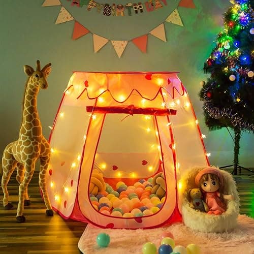 Crayline Pop Up Princess Tent with Star Light, Toys for 1 2 3 Year Old Girl Birthday Gift, Baby Girl Toys, Ball Pit for 12-18 Months Toddler Gift, Easy to Pop Up and Assemble(Pink) thumbnail 2