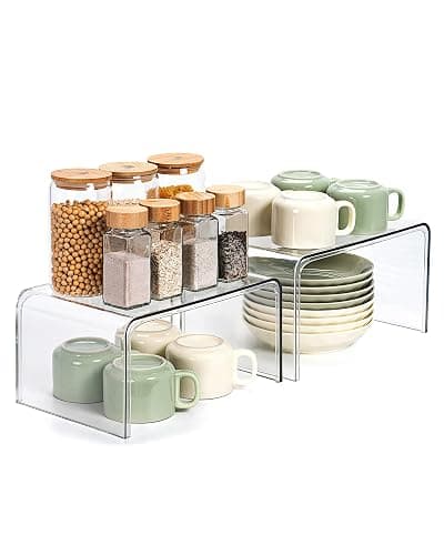 Clear Cabinet Organizer, Shelf Organizer Set of 2 for Kitchen Pantry Organizers and Storage, Display Cabinet Shelf Room Decor Countertop Desk Shelves, Patented Spice Organization for Cabinet - Image 1