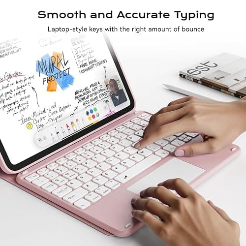 aoub Compatible for iPad A16 Case with Keyboard 11th /10th Generation 2025/2022, Multi-Touch Trackpad, 7 Color Backlit, Detachable Bluetooth Keyboard for iPad 11th/10th Gen 11 inch/ 10.9 inch, Pink thumbnail 6