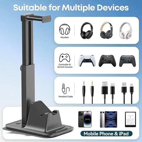 Gaming Headset & Controller Stand, Rotating Headphone Storage with Controller & Phone Holder, Game Desk Storage with Cable Organizer for PS5/PS4/XBOX PC Gamer Essentials Organizer Gift Accessories thumbnail 2