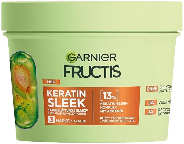 Garnier Fructis Keratin Sleek Maske mit Arganöl und Keratin-Komplex für trockenes und zu Frizz neigendes Haar, 370 ml - Haarmaske