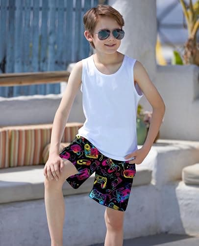 uideazone Boys Teens Swim Trunks Quick Dry Waterproof Surfing Board Shorts Drawstring Elastic Waist with Mesh Lining 5-14T - 11-12 Years - A-game Console thumbnail 4