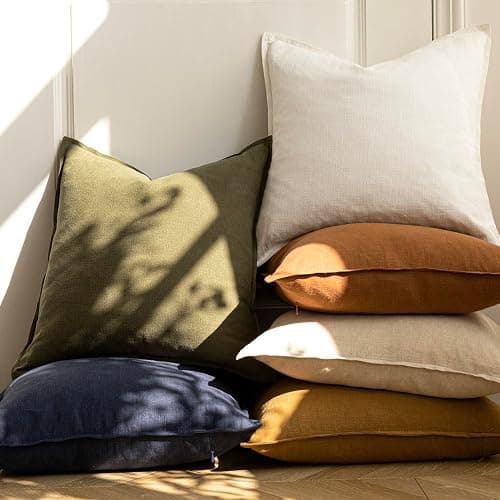 Foindtower Pack of 2, Decorative Linen Soild Throw Pillow Covers Soft Accent Cushion Case Boho Farmhouse Pillowcase for Chair Couch Sofa Bedroom Living Room Home Decor 20 x 20 Inch Orange Brown thumbnail 6