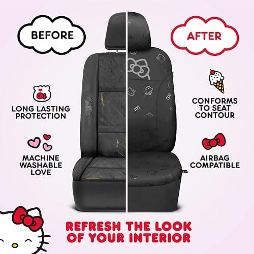 Hello Kitty Car Seat Covers - Cute Front Seat Covers, PU Leather Seat Covers for Cars, SUV, Van, Trucks, Hello Kitty Car Accessories 2pc Black - Black thumbnail 7