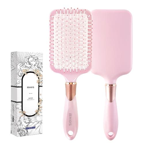 RHOS Paddle Brush for Women & Men - Detangler for Thick, Curly, Long, Wet & Dry Hair - Nylon Bristles Square Cushion Brush for Smoothing and Detangling (1 Pack - Pink) - Image 1
