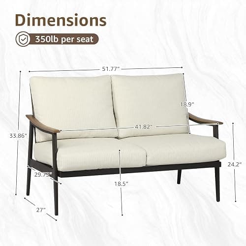 NATURAL EXPRESSIONS Patio Loveseat Sofa Outdoor Furniture Metal Chair with Wicker Backrest & 6 Inches Cushion for Indoor, Front Porch, Deck, Balcony, Backyard, 51.77"(L) x 29.75"(W) x 33.86"(H). thumbnail 2