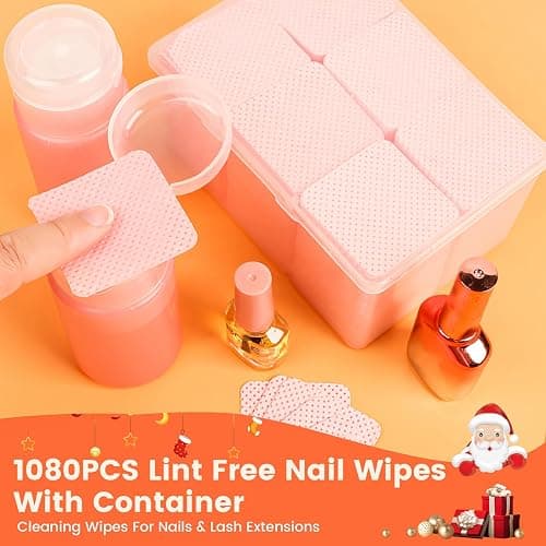 Corconess 1080PCS Lint Free Nail Wipes with 2 Acetone Pump Dispensers, Nail Polish Remover Wipes Lash Glue Cleaning Wipe With 120ML Empty Pump Dispensers for Acetone,Alcohol,Nail Polish Remover,ect thumbnail 6