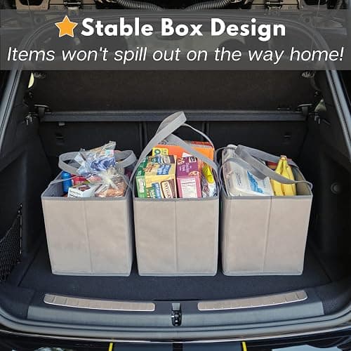 Reusable Grocery Bags (3 Pack) – Heavy Duty Reusable Shopping Bags with Box Shape to Stand Up, Stay Open, Fold Flat – Large Tote Bags are Foldable with Long Handles & Hard Bottom (Navy Blue) thumbnail 7