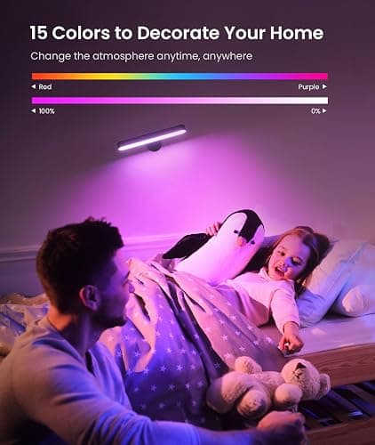 FULNIX Rechargeable Wall Sconces LED Wall Lights with 7500mAh Battery Lamp for Bedroom, Touch and Remote Control, 3 Colors Wall Light 360° Rotate Dimmable Brightness with 15 RGB Colors thumbnail 2