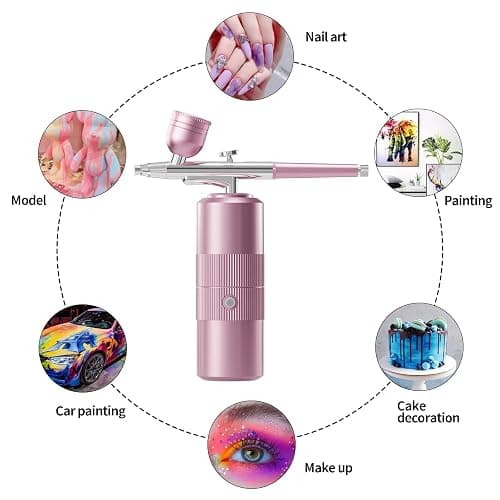 Airbrush Kit with Compressor Portable Airbrush Kit 48PSI High-Pressure Non-Clogging Air Brush Set Cordless Rechargeable with 0.3mm Nozzle and Cleaning Brush for Painting,Nail Art, Makeup (pink) thumbnail 3