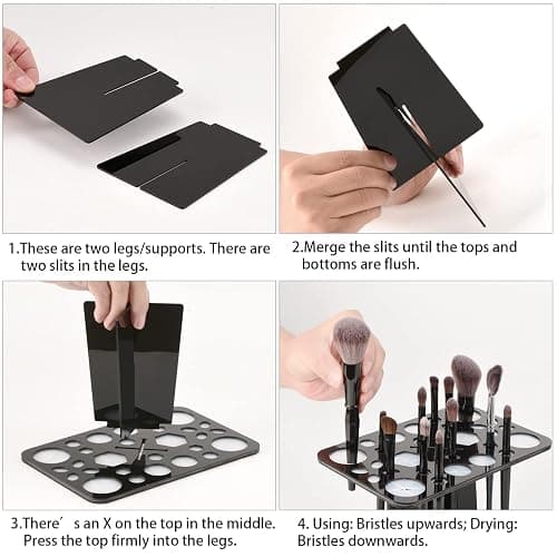 Luckyiren Acrylic Makeup Brushes Drying Rack, Brushes Dryer, Collapsible Holder Stand Tree Tray Support Display for Makeup Artist Nail Brushes Paintbrushes Makeup Lovers, 28 Slot, Black, Unisex thumbnail 5